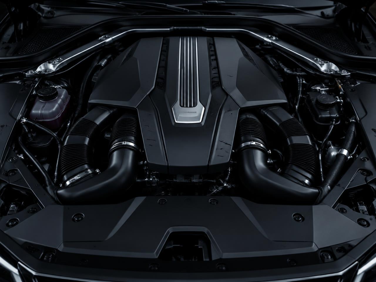 Cleaned and dressed engine bay of a modern car